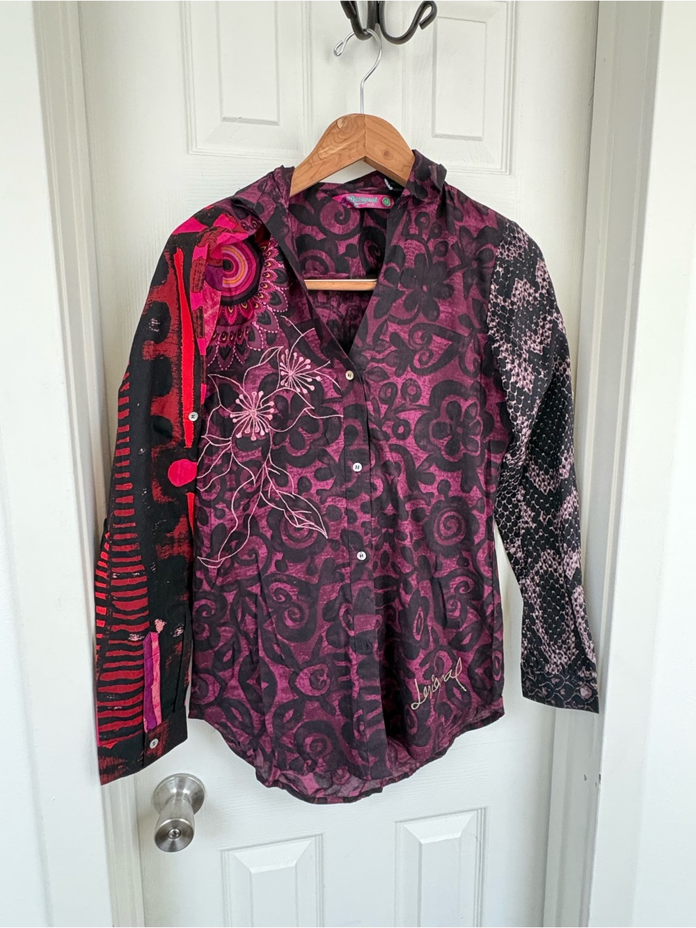 Desigual Pink & Black Mixed-Print Button-Down Shirt
